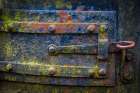 USA, Oregon, Tillamook. Close-up of lock on metal boiler door. Art Print